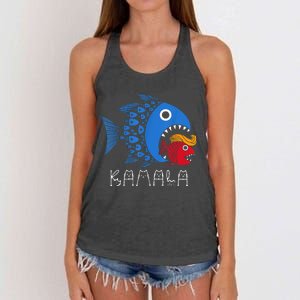 Kamala Over Trump Blue Wave Big Fish Eats Small Fish Women's Knotted Racerback Tank