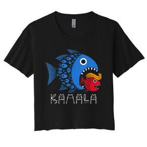 Kamala Over Trump Blue Wave Big Fish Eats Small Fish Women's Crop Top Tee