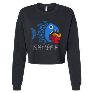 Kamala Over Trump Blue Wave Big Fish Eats Small Fish Cropped Pullover Crew