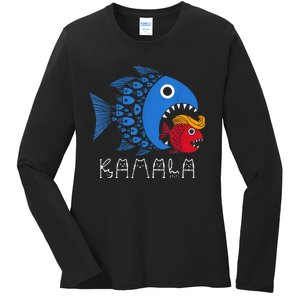 Kamala Over Trump Blue Wave Big Fish Eats Small Fish Ladies Long Sleeve Shirt