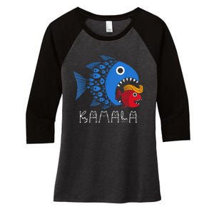 Kamala Over Trump Blue Wave Big Fish Eats Small Fish Women's Tri-Blend 3/4-Sleeve Raglan Shirt