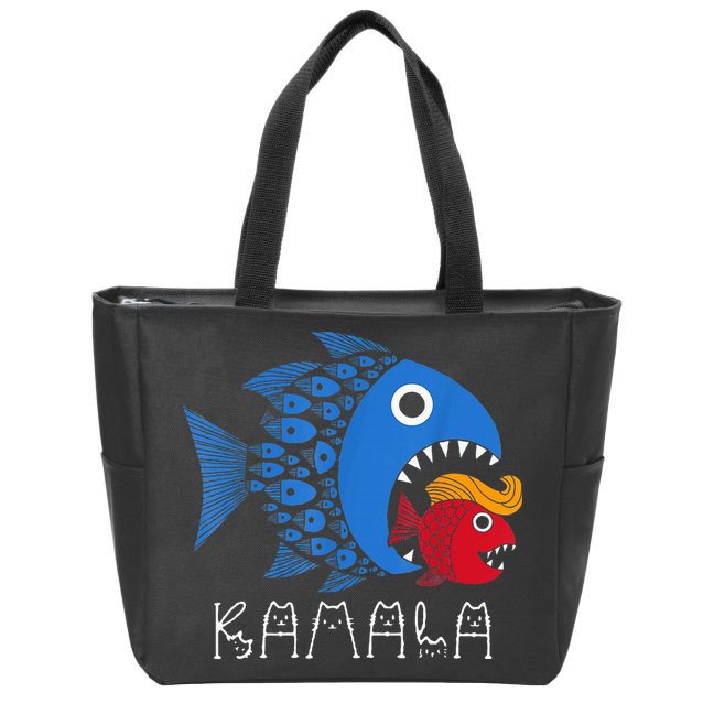 Kamala Over Trump Blue Wave Big Fish Eats Small Fish Zip Tote Bag