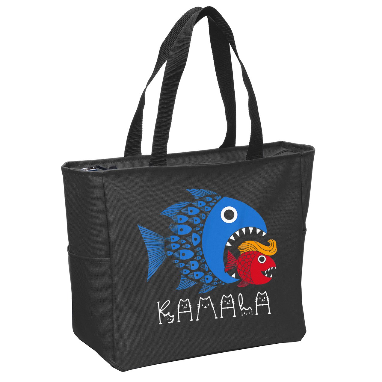Kamala Over Trump Blue Wave Big Fish Eats Small Fish Zip Tote Bag