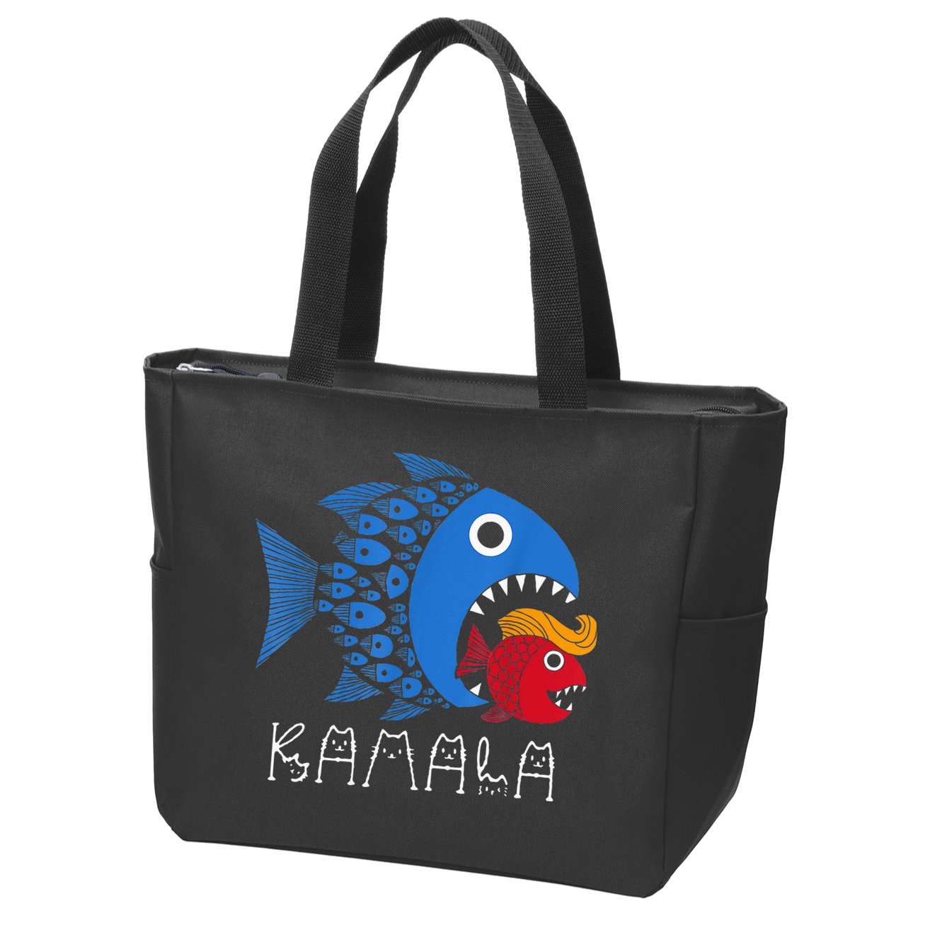 Kamala Over Trump Blue Wave Big Fish Eats Small Fish Zip Tote Bag