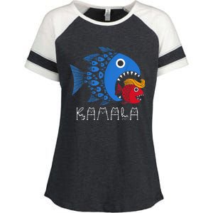 Kamala Over Trump Blue Wave Big Fish Eats Small Fish Enza Ladies Jersey Colorblock Tee