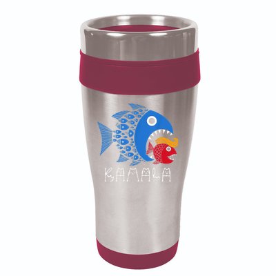 Kamala Over Trump Blue Wave Big Fish Eats Small Fish 16oz Travel Tumbler