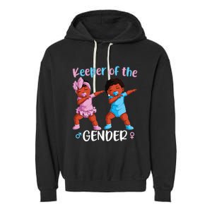 Keeper Of The Gender Reveal Black Baby Announcement Garment-Dyed Fleece Hoodie