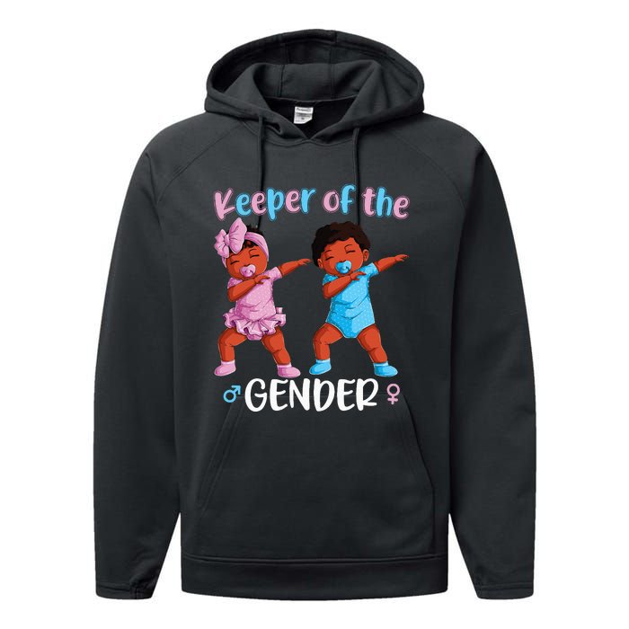 Keeper Of The Gender Reveal Black Baby Announcement Performance Fleece Hoodie