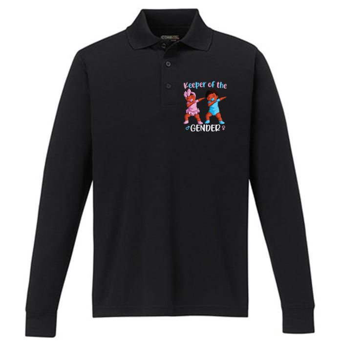 Keeper Of The Gender Reveal Black Baby Announcement Performance Long Sleeve Polo