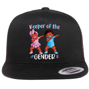 Keeper Of The Gender Reveal Black Baby Announcement Flat Bill Trucker Hat