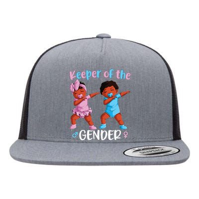 Keeper Of The Gender Reveal Black Baby Announcement Flat Bill Trucker Hat