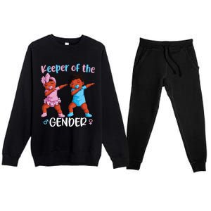 Keeper Of The Gender Reveal Black Baby Announcement Premium Crewneck Sweatsuit Set