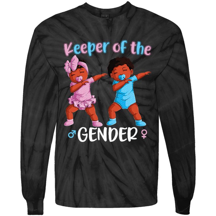 Keeper Of The Gender Reveal Black Baby Announcement Tie-Dye Long Sleeve Shirt