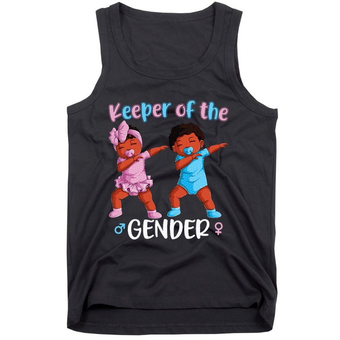 Keeper Of The Gender Reveal Black Baby Announcement Tank Top