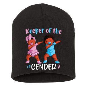 Keeper Of The Gender Reveal Black Baby Announcement Short Acrylic Beanie