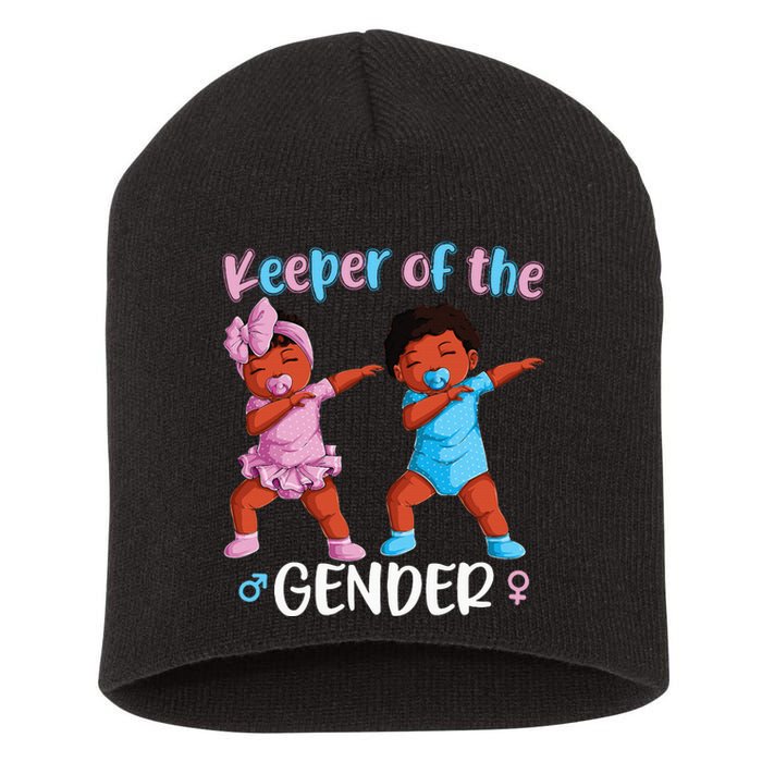 Keeper Of The Gender Reveal Black Baby Announcement Short Acrylic Beanie