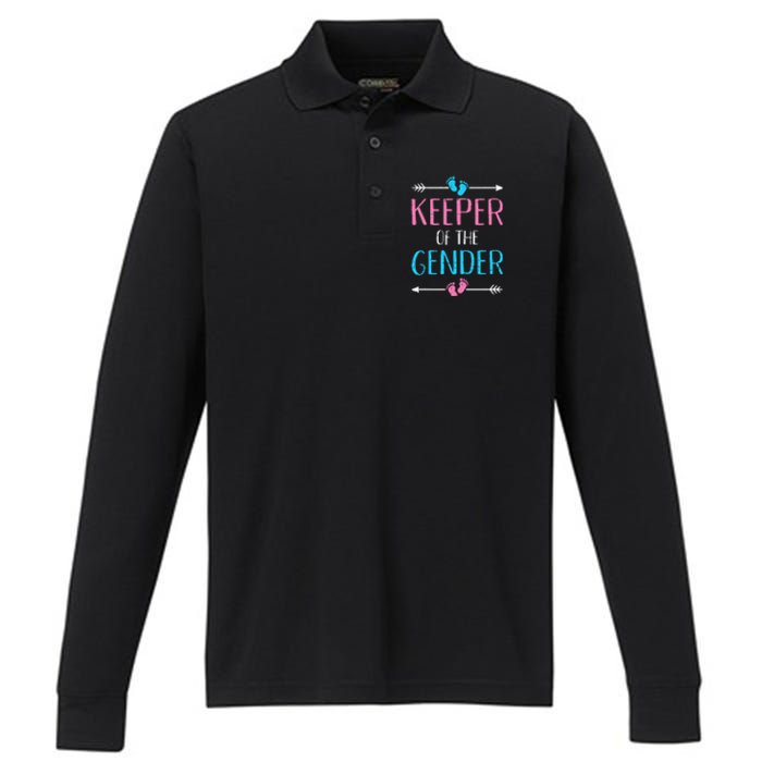 Keeper of the gender reveal baby announcement party supplies Performance Long Sleeve Polo