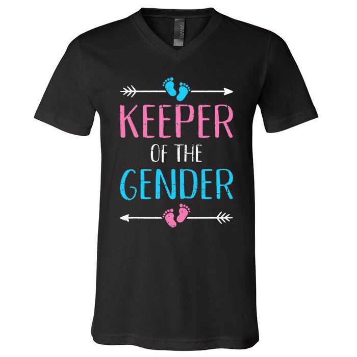 Keeper of the gender reveal baby announcement party supplies V-Neck T-Shirt