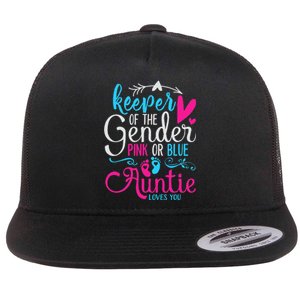 Keeper Of The Gender Auntie Loves You Aunt Baby Announcement Flat Bill Trucker Hat