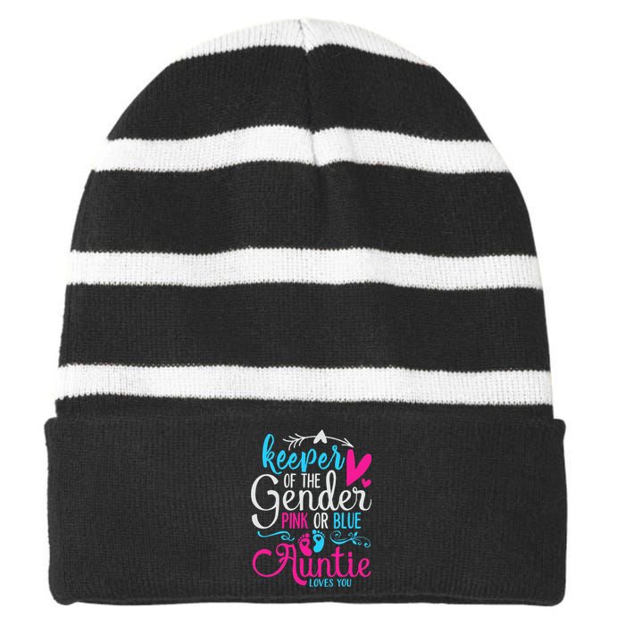 Keeper Of The Gender Auntie Loves You Aunt Baby Announcement Striped Beanie with Solid Band