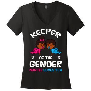 Keeper Of The Gender Auntie Loves You African American Baby Women's V-Neck T-Shirt