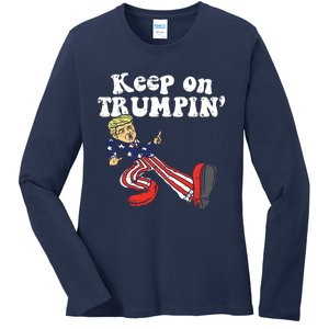 Keep On Trumpin Funny Usa Flag Support Reelect Trump 2020 Ladies Long Sleeve Shirt