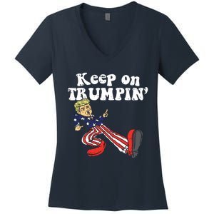 Keep On Trumpin Funny Usa Flag Support Reelect Trump 2020 Women's V-Neck T-Shirt