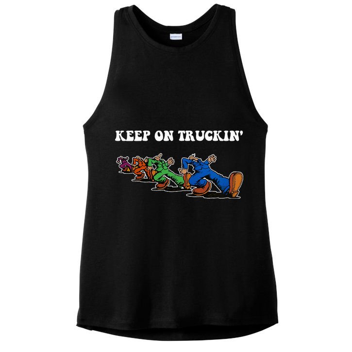 Keep On Truckin Distressed Arts Cars Truck Drivers Ladies PosiCharge Tri-Blend Wicking Tank