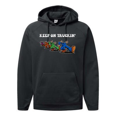 Keep On Truckin Distressed Arts Cars Truck Drivers Performance Fleece Hoodie