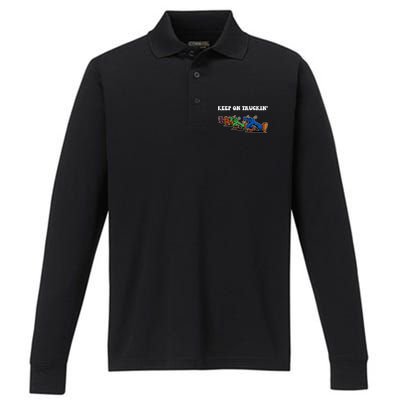 Keep On Truckin Distressed Arts Cars Truck Drivers Performance Long Sleeve Polo