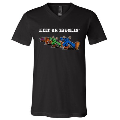 Keep On Truckin Distressed Arts Cars Truck Drivers V-Neck T-Shirt