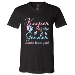 Keeper Of The Gender Auntie Loves Gender Reveal Party Idea V-Neck T-Shirt