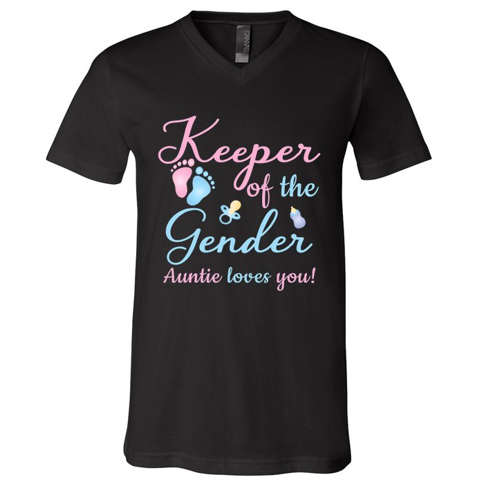 Keeper Of The Gender Auntie Loves Gender Reveal Party Idea V-Neck T-Shirt