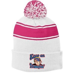 Keep On Trumpin Funny Political Trump Design Stripe Pom Pom Beanie