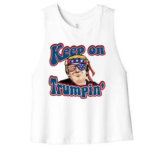 Keep On Trumpin Funny Political Trump Design Women's Racerback Cropped Tank