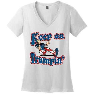 Keep On Trumpin Trump For President 2024 Usa Flag Women's V-Neck T-Shirt