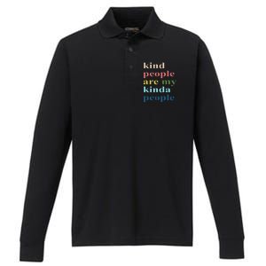 Kind People Are My Kinda People Retro Colorful Performance Long Sleeve Polo