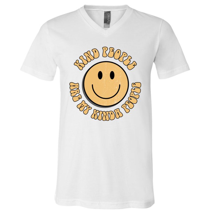 Kind People Are My Kinda People Retro Smiley V-Neck T-Shirt