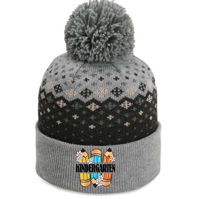 Kindergarten Pencil And Flower Back To School Graphic The Baniff Cuffed Pom Beanie