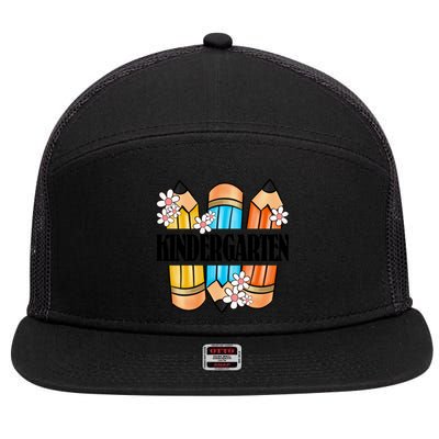 Kindergarten Pencil And Flower Back To School Graphic 7 Panel Mesh Trucker Snapback Hat