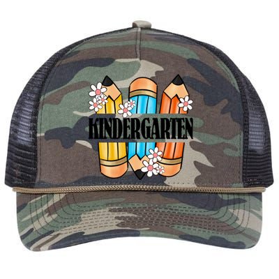 Kindergarten Pencil And Flower Back To School Graphic Retro Rope Trucker Hat Cap