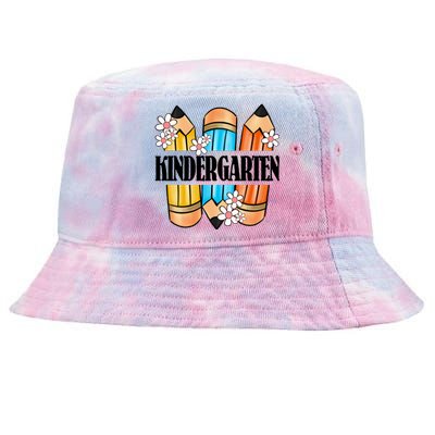 Kindergarten Pencil And Flower Back To School Graphic Tie-Dyed Bucket Hat