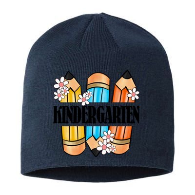 Kindergarten Pencil And Flower Back To School Graphic Sustainable Beanie