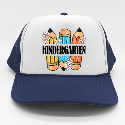 Kindergarten Pencil And Flower Back To School Graphic Trucker Hat