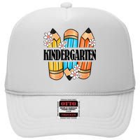 Kindergarten Pencil And Flower Back To School Graphic High Crown Mesh Back Trucker Hat