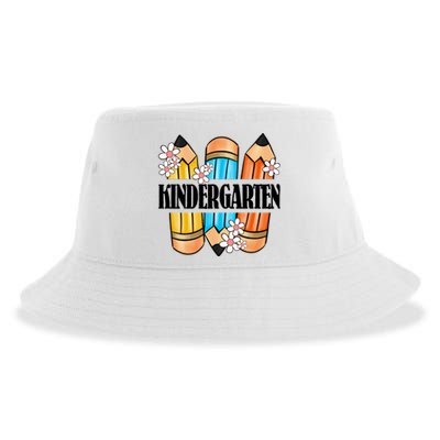 Kindergarten Pencil And Flower Back To School Graphic Sustainable Bucket Hat