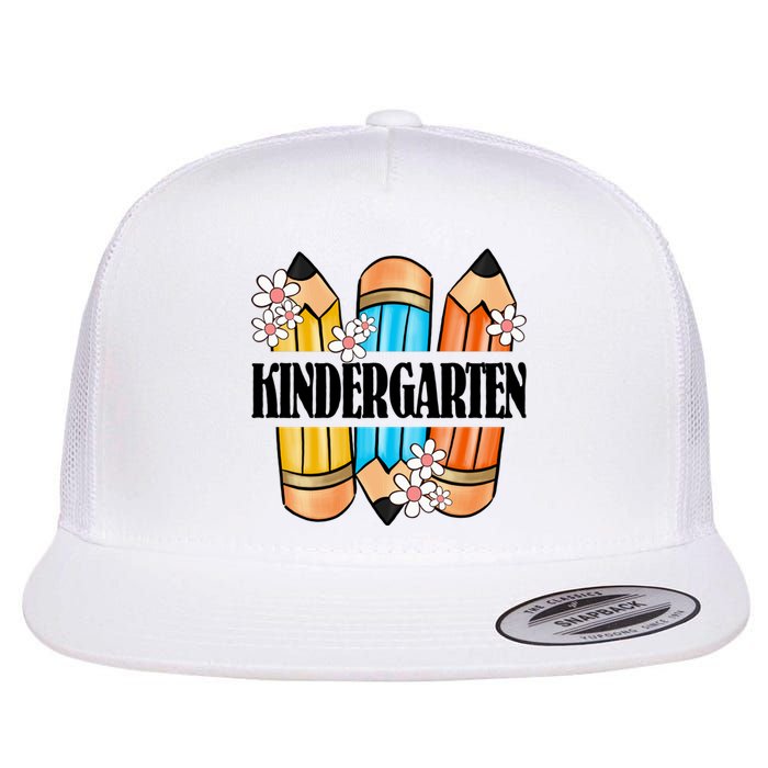 Kindergarten Pencil And Flower Back To School Graphic Flat Bill Trucker Hat