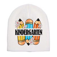 Kindergarten Pencil And Flower Back To School Graphic Short Acrylic Beanie