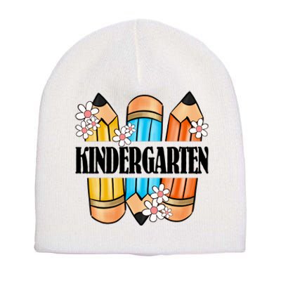 Kindergarten Pencil And Flower Back To School Graphic Short Acrylic Beanie