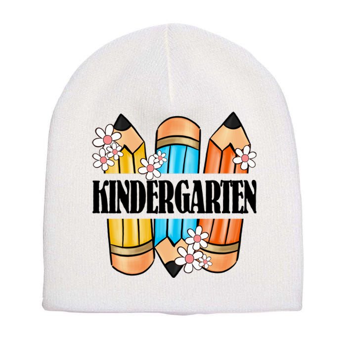 Kindergarten Pencil And Flower Back To School Graphic Short Acrylic Beanie